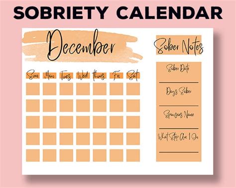 Printable Sobriety Calendar Template Sober Calendar Sobriety Tracker