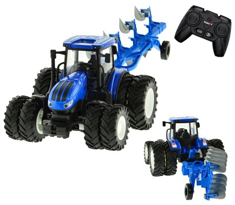 1:24 Korody RC Farm Tractor Toy 8 Wheel DieCast Metal w/ Working Plow Attachment & Lights ...