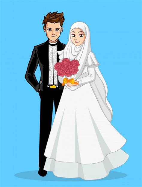 Premium Vector Muslim Wedding Couple Wedding Couple Cartoon Muslim Wedding Cute Muslim Couples