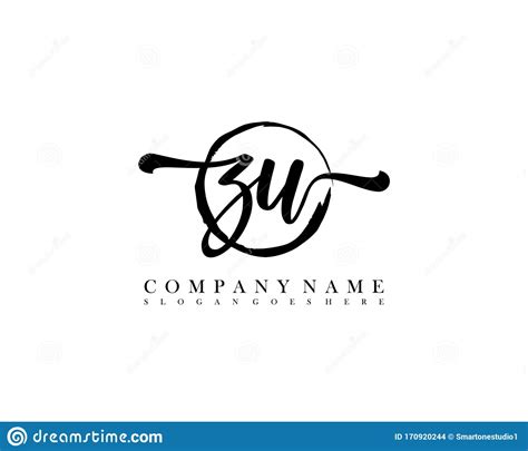 Zu Initial Handwriting Logo Circle Hand Drawn Template Stock Vector