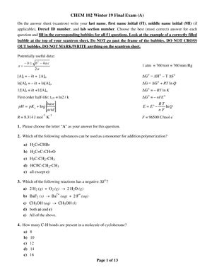 EXAM 1 Practice For CHEM 102 Students CHEM 102 Studocu