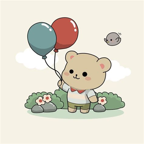 Lindo Oso Con Ilustraci N De Vektor De Dibujos Animados De Globo