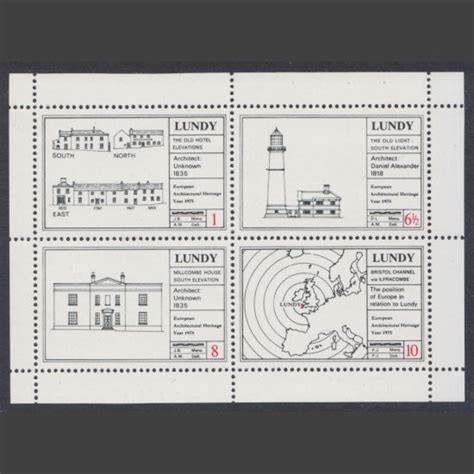 Lundy 1975 European Architectural Heritage Year Miniature Sheet 4v 1p