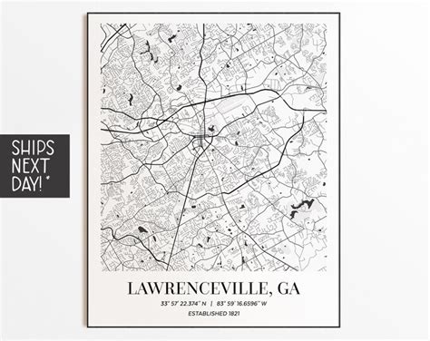 Lawrenceville GA City Map Art Lawrenceville Georgia Line City - Etsy