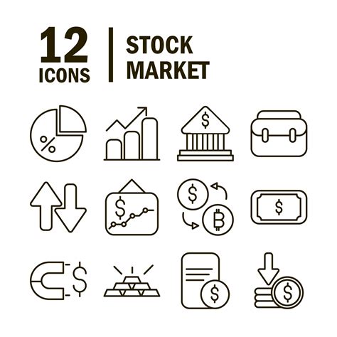 Stock Market Financial Business Economy Money Icons Set Line Style Icon