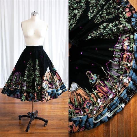 La Trajinera Skirt S Hand Painted Velvet Skirt S Etsy