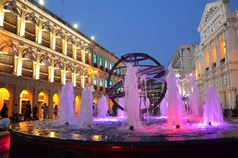 Night View of Fountain at Senado Square Editorial Image - Image of square, macao: 114350160