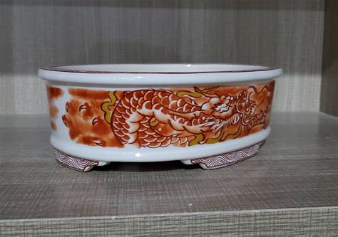 Oval Dragon Bonsai Pot Glazed Flower Pot Flower Miscellaneous Etsy