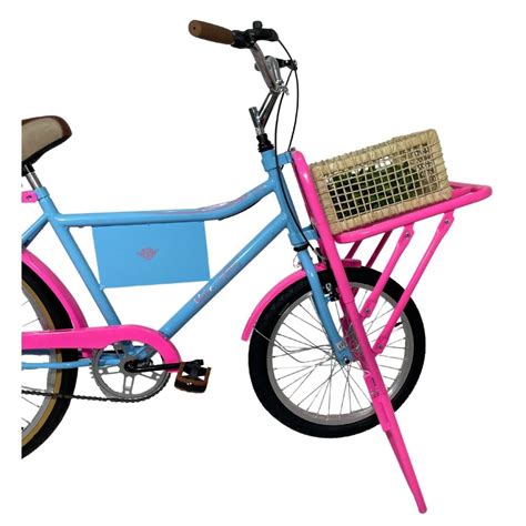 Bicicleta Carga Cargueira Bagageira Pesada Food Azul Rosa