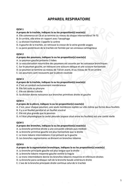 Solution Qcm Anatomie Appareil Respiratoire Studypool