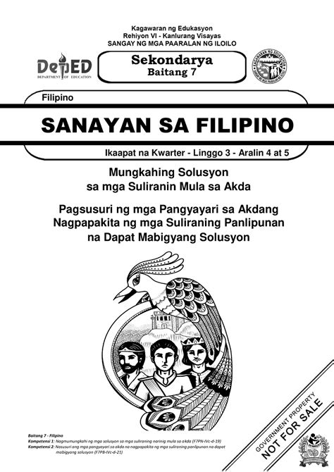 Fil7 Q4 Wk3 Aral4 5 Baitang 7 Filipino Kompetensi 1