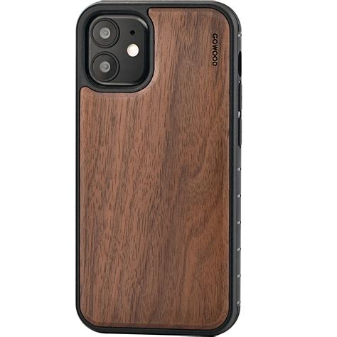 Iphone Mini Wood Case Walnut Backside With Tpu Bumper And Black Pc