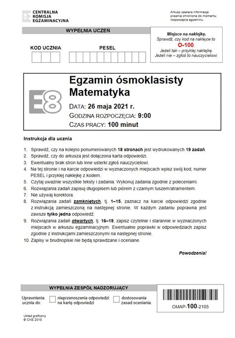 Egzamin ósmoklasisty 2021 z matematyki Arkusze CKE Wydarzenia w