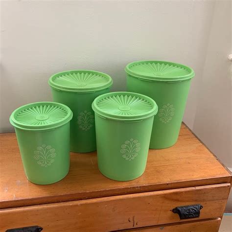 Green Tupperware Canister Set Etsy Tupperware Canisters Canister