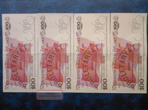 4 X 100 Zlotych 1986 Consecutive Series Aunc 8042