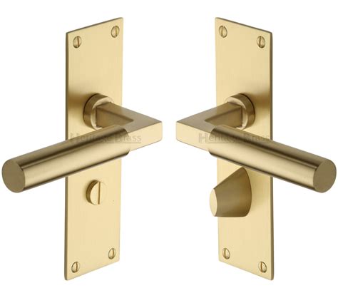 Heritage Brass Bauhaus Low Profile Door Handles On Backplate Satin Brass Bau7300 Sb Sold In