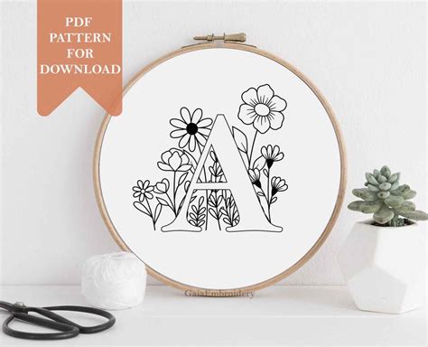 Floral Alphabet Embroidery Design Pattern for Download Wildflowers ...