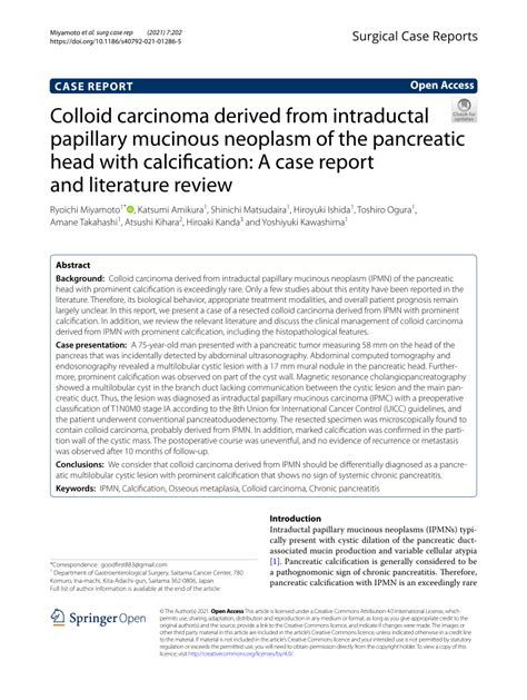 Pdf Colloid Carcinoma Derived From Intraductal Papillary Mucinous Neoplasm Of The Pancreatic