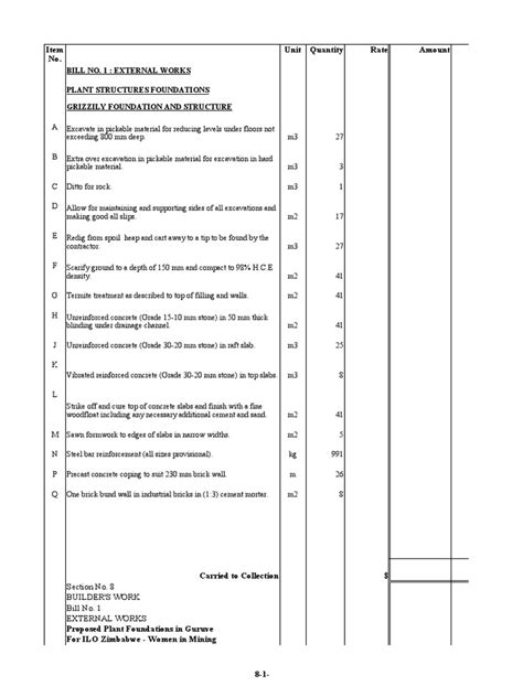 Plant Foundations Tender Boq Pdf Concrete Brick