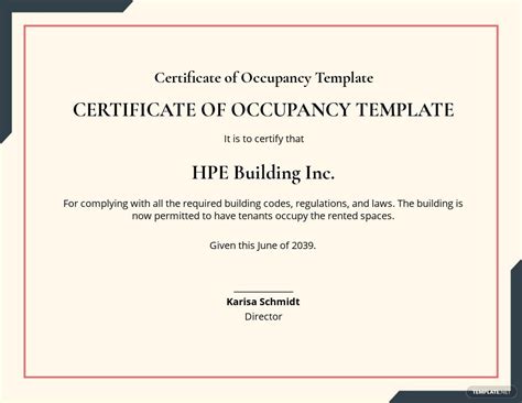 Certificate Of Occupancy Template In Psd Illustrator Word Publisher