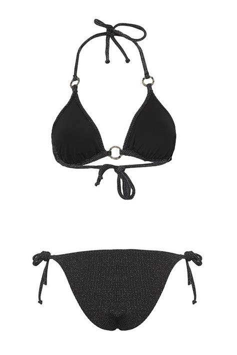 Trendyolmilla Siyah Üçgen Aksesuarlı Simli Dokulu Regular Bikini Takımı TBESS25BT00014 Fiyatı