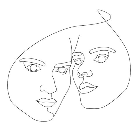 Premium Vector Two Female Faces Drawn With One Continuous Line