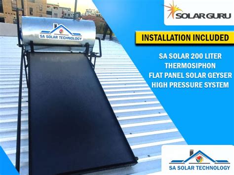 SA Solar 200 Liter Thermosiphon Flat Panel Solar Geyser Solar Guru