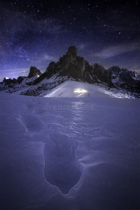 Starry Winter Night In Passo Giau An Alpine Pass Near Cortina D