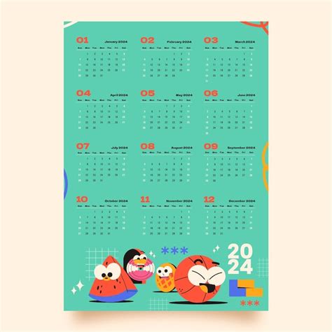 Free Vector Flat 2024 Calendar Template