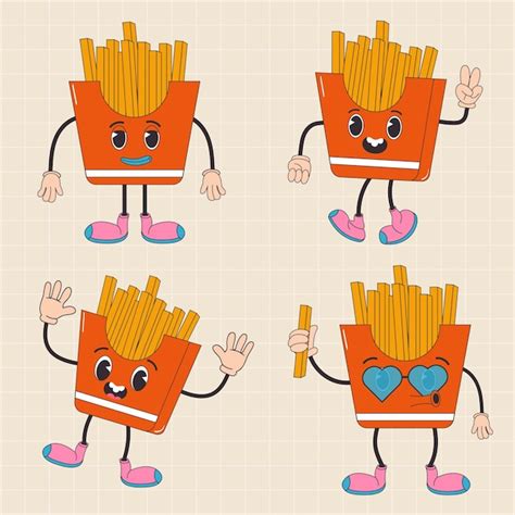 Premium Vector Cartoon Character Retro Fast Food 70s Street Food In