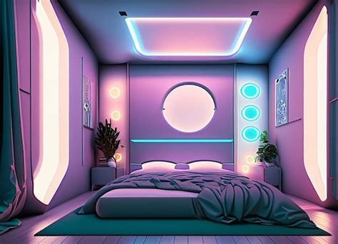 Premium Photo | Modern Design a futuristic bedroom with LED lighting