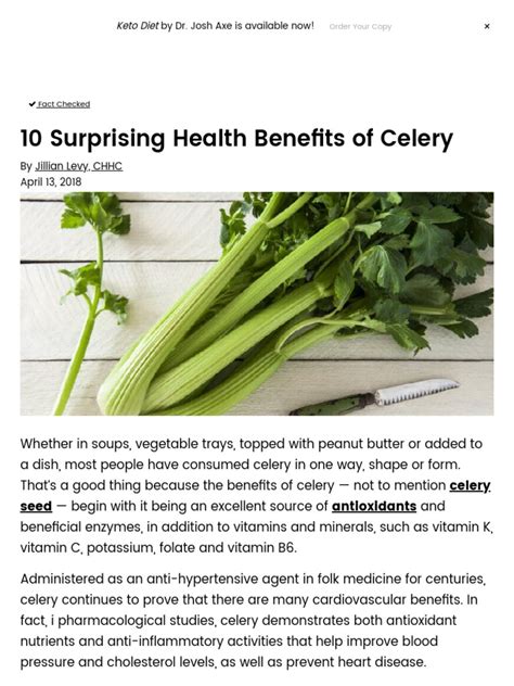 Benefits Of Celery Nutrition Facts And Recipes Dr Axe Pdf Celery Allergy