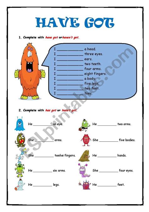 Have Got And Parts Of The Body Esl Worksheet By Rav79