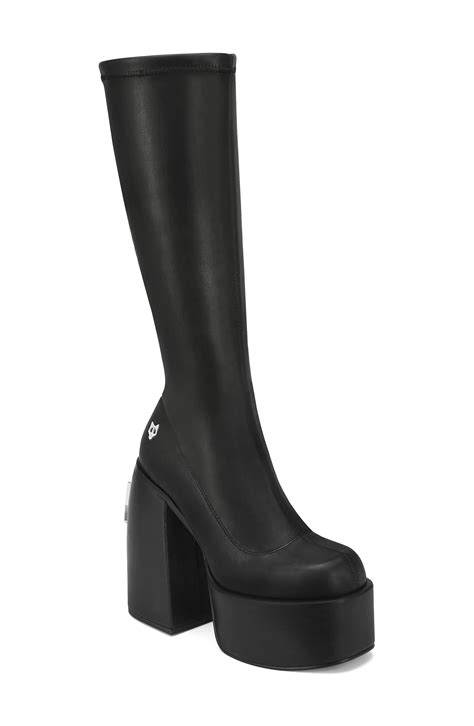 NAKED WOLFE Spice Platform Tall Boot In Black Stretch Smart Closet