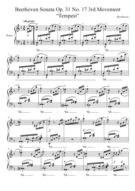 Piano Music Sheets Sonata Opus Rd Movement Tempest Beethoven