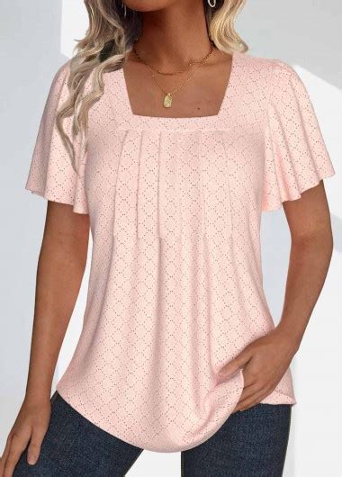 Dusty Pink Textured Fabric Short Sleeve T Shirt | modlily.com - USD 32.98