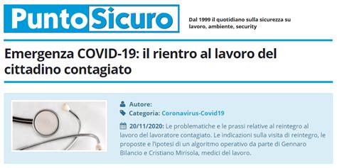 EMERGENZA COVID 19 IL RIENTRO AL LAVORO DEL CITTADINO CONTAGIATO