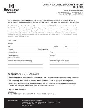 Fillable Online Houghton Church Match Scholarship Form Houghton