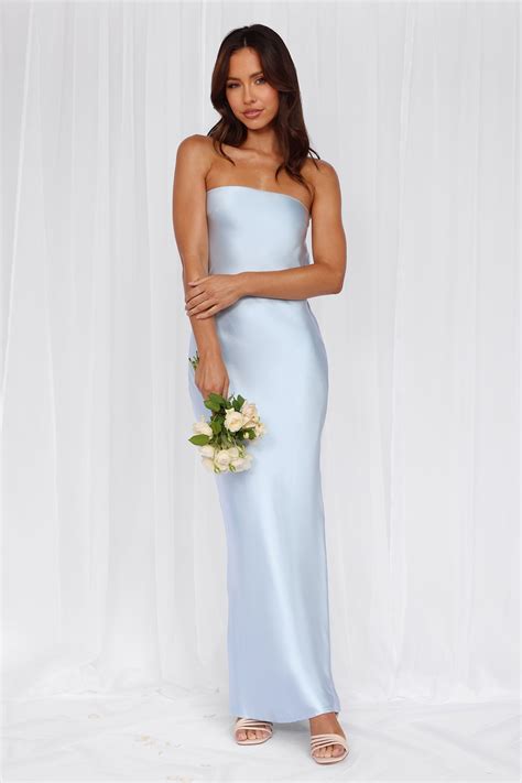 Hello Molly The Felicity Strapless Satin Maxi Dress Blue Hello Molly