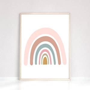 Rainbow Nursery Wall Art Nude Pale Rainbow Poster For Etsy