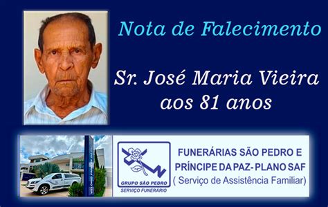 Nota de falecimento Sr José Maria Vieira aos 81 anos