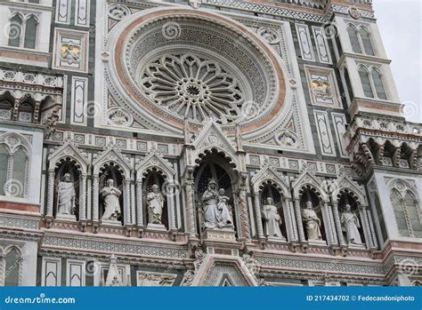 Gothic Facade With Sculpture Of The Duomo Of Florence In The Tuscany