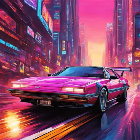 Premium Photo Retro Car Racing Through Cyberpunk City