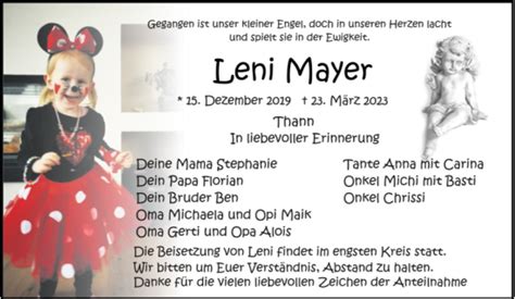 Traueranzeigen Von Leni Mayer Mittelbayerische Trauer