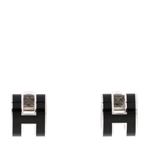 Hermes Palladium Lacquered Mini Pop H Earrings Black 1091523 Fashionphile