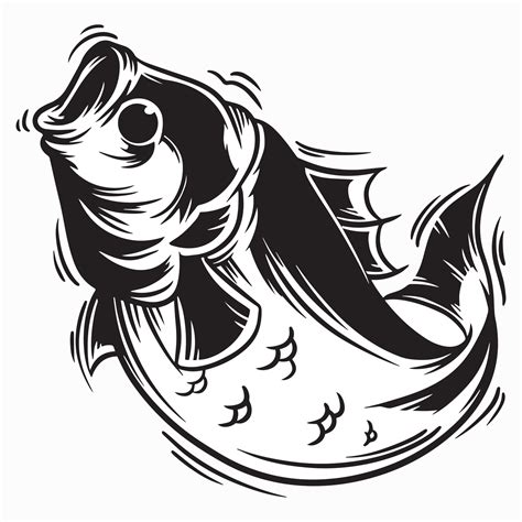 jumping bass fish clip art fishing logo, black and white vector ...