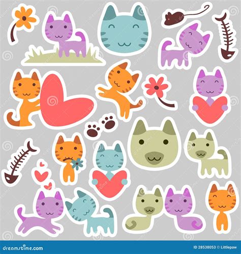 Etiquetas Engomadas Lindas Del Gatito Ilustración del Vector