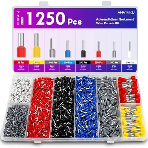 ANVINKU Wire Ferrules Kit 1250PCS Wire Ferrules Insulated Bootlace