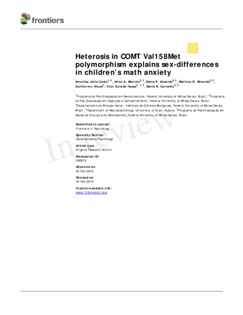 Pdf Heterosis In Comt Val158met Polymorphism Explains Sex Differences