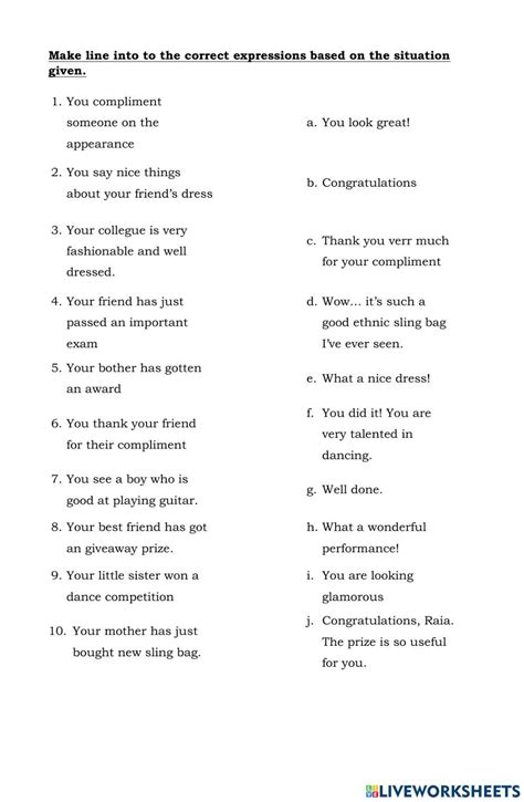 Congratulation And Compliment Worksheet